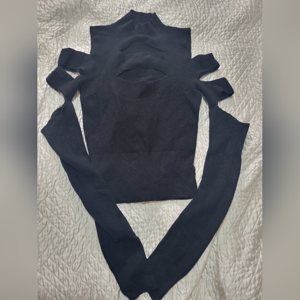Express Black Ribbed Cutout Top - Picture 3 of 4